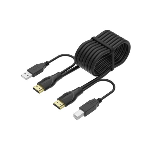 Yinker 3m HDMI KVM Kábel - USB A-B Csatlakozókkal, 4K@60Hz Felbontás, Aranyozott Csatlakozók, PC Kompatibilis, Fekete