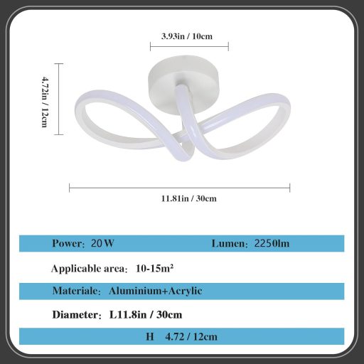 DAXGD Modern LED Mennyezeti Lámpa 20W Ívelt Dizájn Hálószoba Nappali Konyha