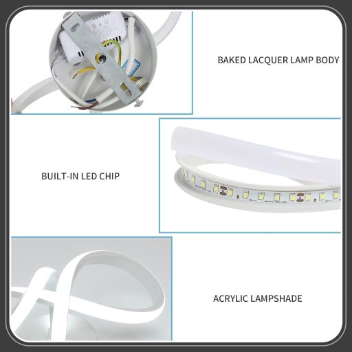 DAXGD Lampă de plafon LED modernă, 20W, design curbat, pentru dormitor, living, bucătărie