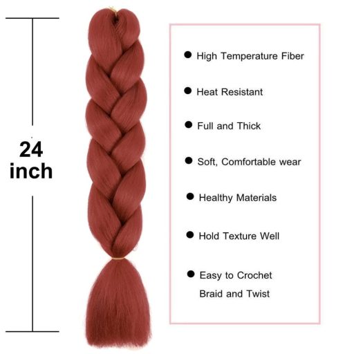 PORSMEER Jumbo Súprava na zapletanie vlasov – 3 ks Syntetické predlžovanie vlasov Kanekalon 60 cm/100g – Tepelne odolné Ombre na zapletanie, Afro copy – Auburn