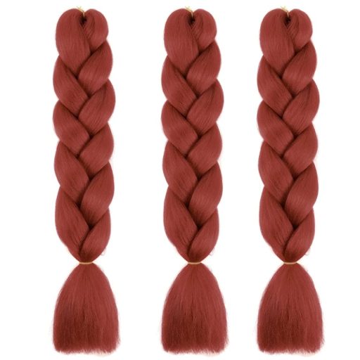PORSMEER Jumbo Súprava na zapletanie vlasov – 3 ks Syntetické predlžovanie vlasov Kanekalon 60 cm/100g – Tepelne odolné Ombre na zapletanie, Afro copy – Auburn
