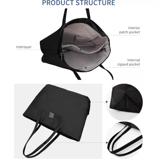 LIVACASA vízálló női táska, multifunkcionális válltáska cipzárral, fekete