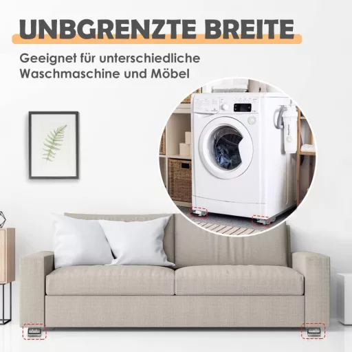 SMONTER 2 bucăți suporturi cu roți pentru mașină de spălat, capacitate 300 kg, cu frână