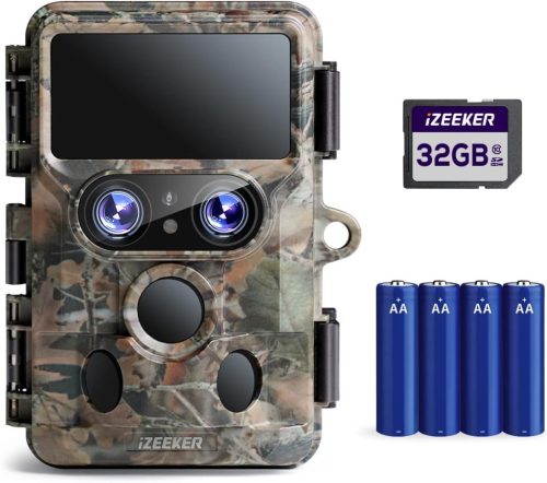 iZEEKER iG600 Vadkamera WLAN Dupla Lencsés 4K 60MP - Éjjellátó, Mozgásérzékelős, 0,1mp Indítási Idő, 120° Érzékelési Szög, 32GB SD Kártyával