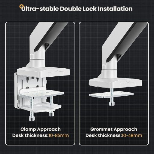 PUTORSEN Monitor Tartó Asztali Alumínium Forgatható Dönthető 17-49 Colos VESA Fehér