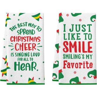   Cheroloven Buddy Manó Karácsonyi Konyharuha Szett - 2 db Vicces Télapós Törlőkendő, 60x40 cm Pamut-Poliészter, Ünnepi Konyhai Dekoráció