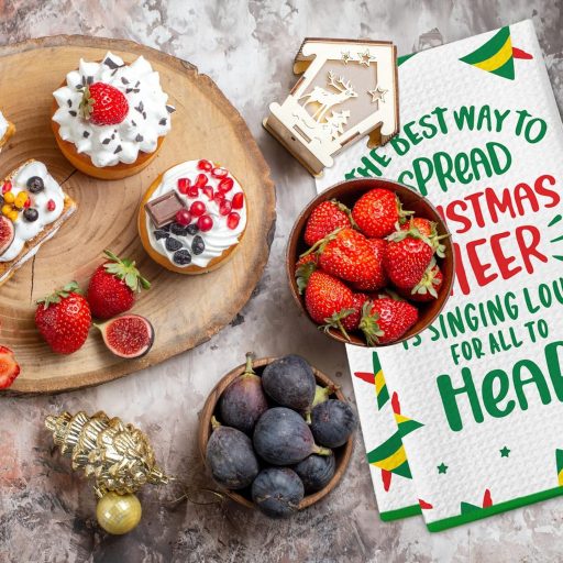 Cheroloven Súprava vianočných utierok Buddy Manó - 2 ks vtipné utierky s motívom Santa Clausa, 60x40 cm, bavlna-polyester, sviatočná dekorácia do kuchyne