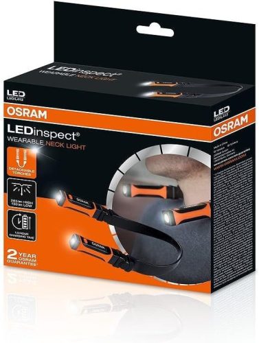 Lampa de lucru LED pentru gât OSRAM LEDinspect, Reîncărcabilă, 6500K, Capete de lampă detașabile, Două funcții de iluminare, Pentru lucru cu mâinile libere