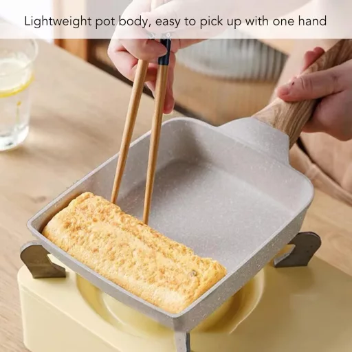 CHICIRIS Tamagoyaki Teflonos Japán Omelette Serpenyő Fa Nyéllel 18x15cm