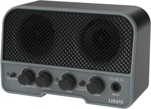 LEKATO 5W Mini Gitárerősítő Kettős Hangszóróval - Hordozható Elektromos Gitár Kombó Erősítő Clean és Overdrive Csatornával, Bluetooth 5.0, Ú