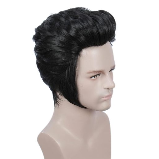 Linfairy Čierna krátka parochňa s dozadu učesanými vlasmi a okuliarmi na halloweensky kostým pre mužov