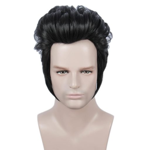 Linfairy Fekete Rövid Hátrafésült Paróka Szemüveggel Halloween Jelmez Férfiaknak