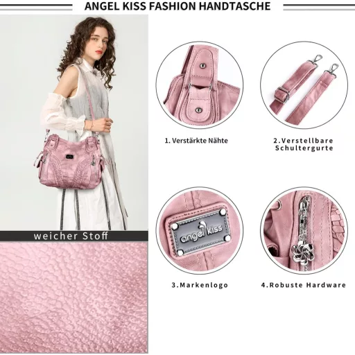 Angel Kiss női válltáska vízálló műbőr többfunkciós rózsaszín zippes