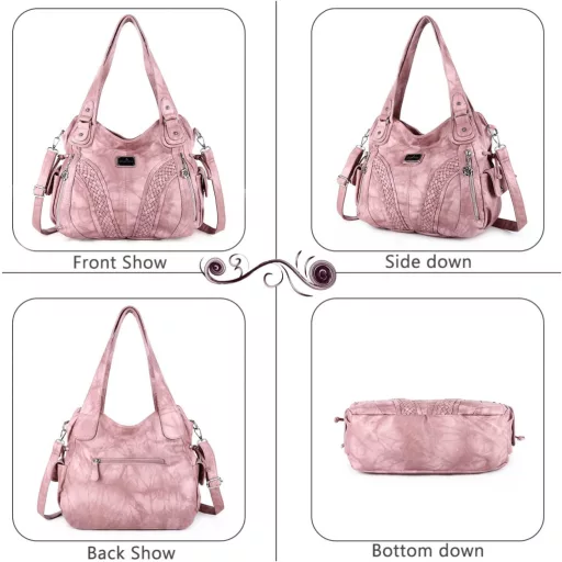 Geantă de umăr de damă Angel Kiss, impermeabilă, din piele sintetică multifuncțională, roz, cu fermoar