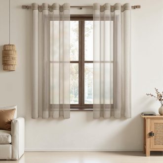   MRTREES félátlátszó függöny szett 2db 122x140cm bézs lenvászon hatás