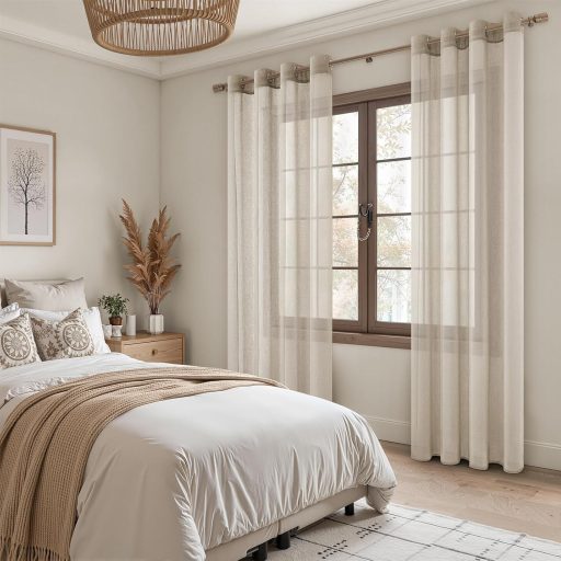 MRTREES félátlátszó függöny szett 2db 122x140cm bézs lenvászon hatás