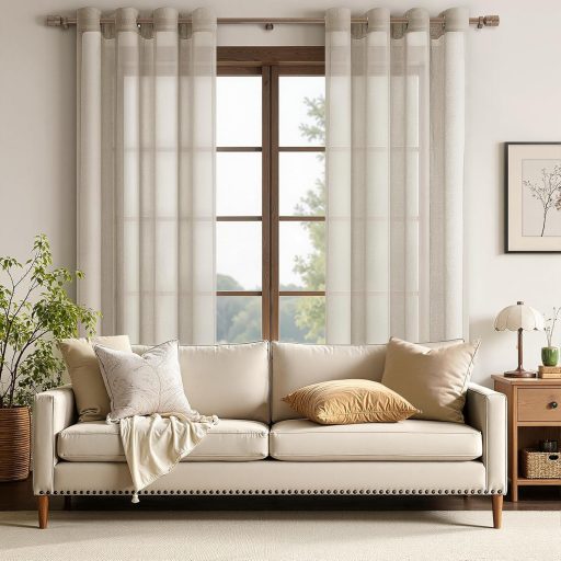 MRTREES félátlátszó függöny szett 2db 122x140cm bézs lenvászon hatás