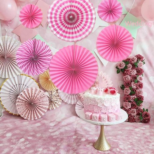 Súprava ružových závesných papierových dekorácií na svadbu a narodeniny
