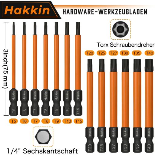 Hakkin 13 részes Torx bit készlet 75mm mágneses csavarhúzó S2 acél