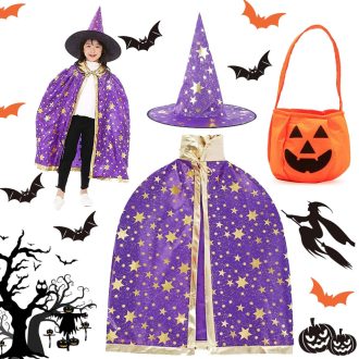   Detský čarodejnícky plášť s klobúkom - Halloweensky kostým čarodejnice