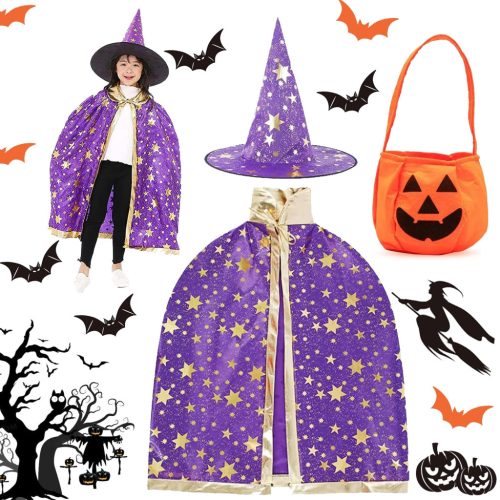 Pelerină de vrăjitor cu pălărie pentru copii - Costum de Halloween vrăjitoare