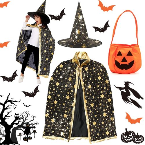 Pelerină Vrăjitor pentru Copii cu Pălărie - Costum de Vrăjitoare pentru Halloween