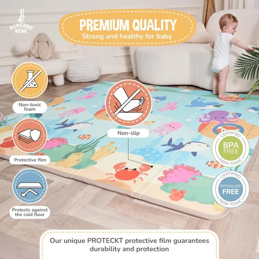 SUPERBE BEBE XXL Játszószőnyeg 180x200cm - Vízálló Habszőnyeg Babáknak
