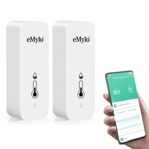 eMylo WiFi Hőmérő és Páratartalom Mérő - Okostelefonos Alkalmazással, Adatrögzítéssel, Gyerekszobába, Üvegházba, Garázsba - 2 db Fehér Szenz