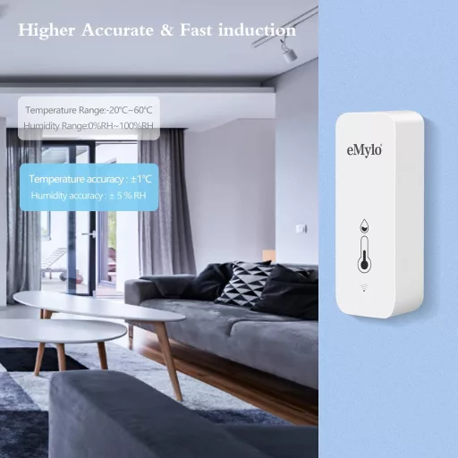 eMylo WiFi Hőmérő és Páratartalom Mérő - Okostelefonos Alkalmazással, Adatrögzítéssel, Gyerekszobába, Üvegházba, Garázsba - 2 db Fehér Szenz