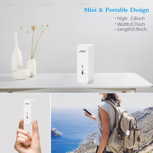 eMylo WiFi Teplomer a Vlhkomer – S aplikáciou pre smartfóny, záznamom dát, do detskej izby, skleníka, garáže – 2 ks biely senzor
