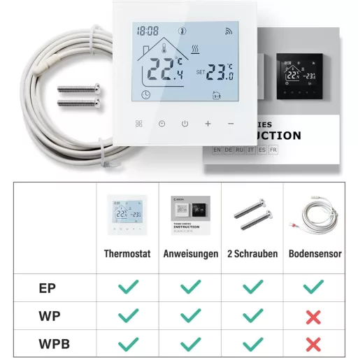BEOK CONTROLS Okos Termosztát WiFi Programozható Padlófűtés Szabályozó 230V Fehér Alexa Kompatibilis Szenzorral