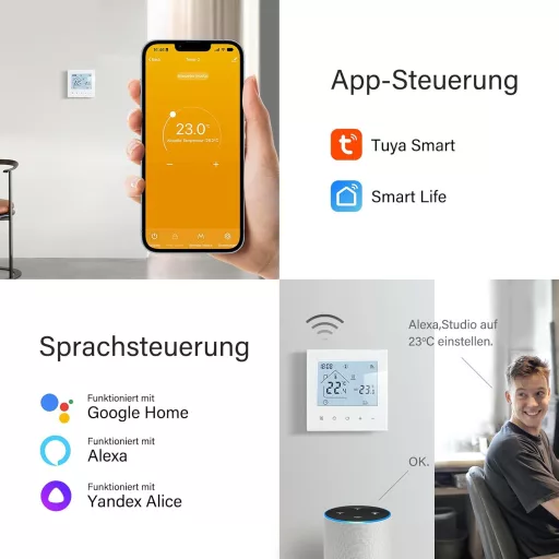 BEOK CONTROLS Termostat Inteligent WiFi Programabil Regulator Încălzire Prin Pardoseală 230V Alb Compatibil Alexa Cu Senzor