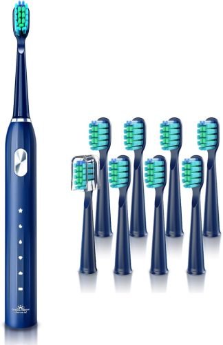 DADA-TECH Periuță de dinți electrică - Periuță de dinți sonică cu ultrasunete, 5 moduri de curățare, temporizator, 9 capete, pentru adulți și copii (Albastru)