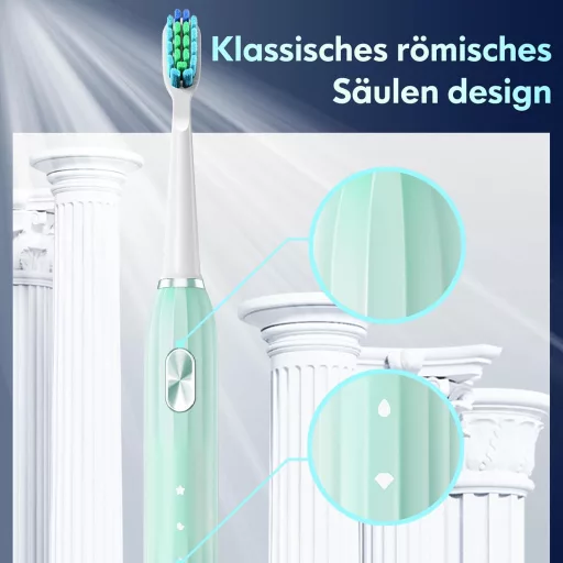Periuță de dinți electrică DADA-TECH - Tehnologie sonică, 5 moduri de curățare, cronometru, 9 capete de periuță, pentru adulți și copii (Verde)