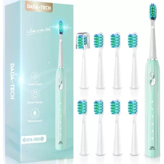   Periuță de dinți electrică DADA-TECH - Tehnologie sonică, 5 moduri de curățare, cronometru, 9 capete de periuță, pentru adulți și copii (Verde)