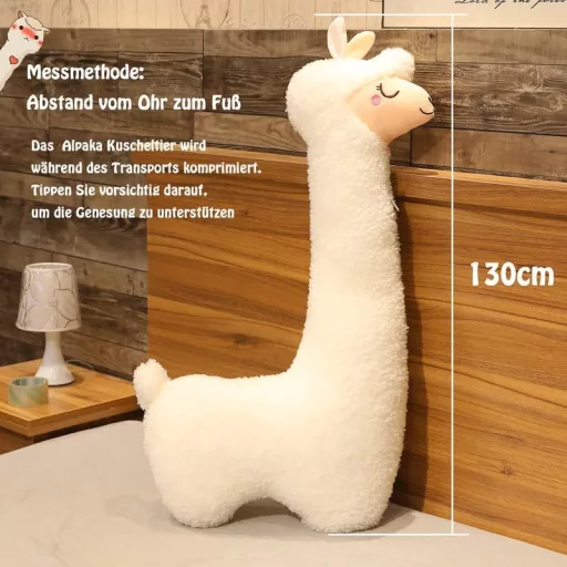 BootyBay Alpaka Plüss Játék 130 cm - Hosszú Nyakú Puha Díszpárna, Fehér Töltött Állat Figura, Gyerekszoba Dekoráció, Ölelni Való Puhaság