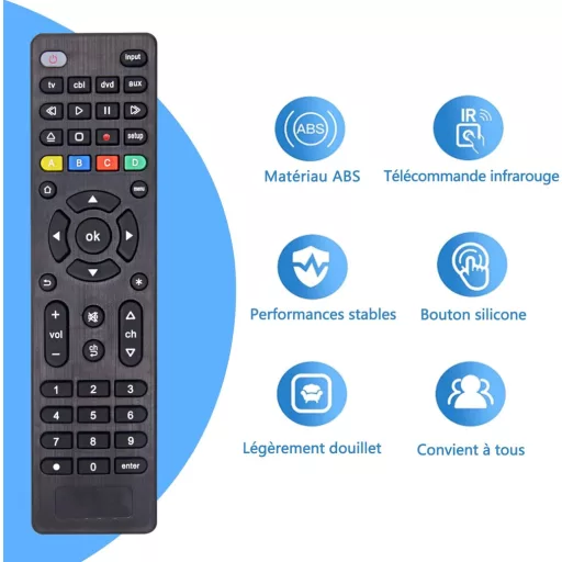 FOXRMT Univerzális Távirányító TV, DVD, Blu-Ray, Streaming Lejátszó és Soundbar Készülékekhez - 4 az 1-ben, Egyszerű Beállítás, 10m Hatótáv