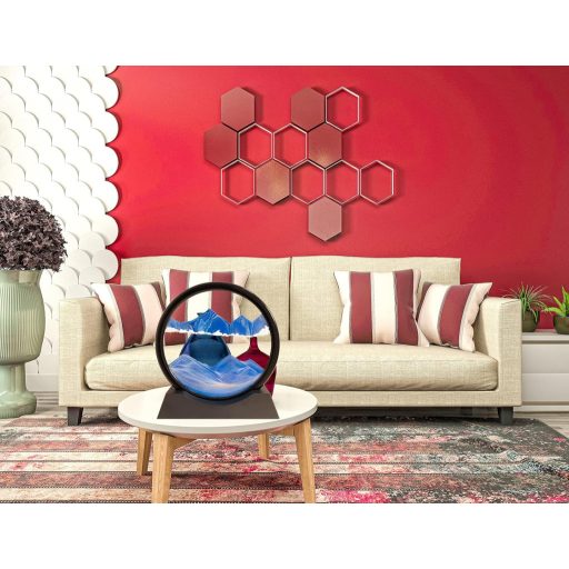 SANDCLE 3D slike pijeska s rotirajućim okruglim staklenim okvirom, pokretna umjetnost pijeska, plavi krajolik 18 cm