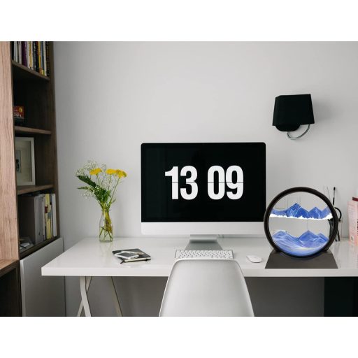 SANDCLE 3D slike pijeska s rotirajućim okruglim staklenim okvirom, pokretna umjetnost pijeska, plavi krajolik 18 cm