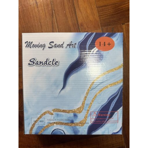 SANDCLE 3D Homokképek Forgó Kerek Üvegkerettel, Mozgó Homokművészet Kék Tájkép 18cm