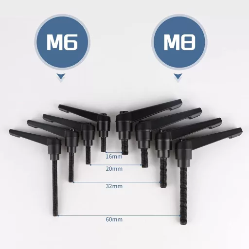 efuturetime 4 buc. Manetă de strângere M6-20mm Oțel Carbon Ajustabilă Pârghie de Fixare Negru