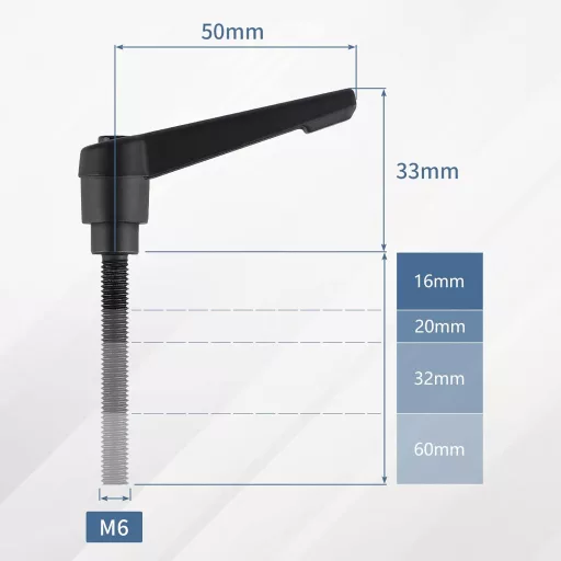 efuturetime 4 buc. Manetă de strângere M6-20mm Oțel Carbon Ajustabilă Pârghie de Fixare Negru