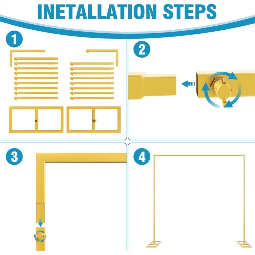 Arcadă de nuntă aurie Fomcet 2,4x2,4m, fundal decorativ din metal, reglabilă și portabilă