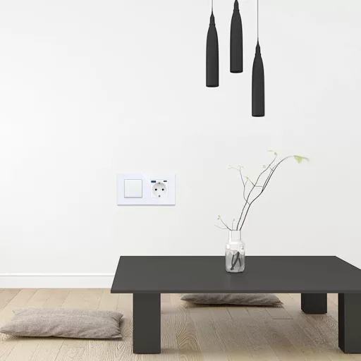 JIMEIDA Fehér Villanykapcsoló USB Aljzattal, USB-A és Type-C Porttal, 3.1A, Üveglappal
