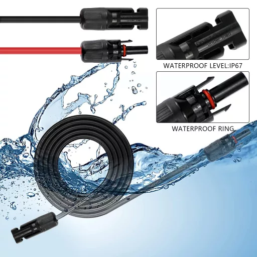YYWEi Napelem Hosszabbító Kábel 4 mm² 3m - IP67 Vízálló Csatlakozó, 1800V 50A, Fekete-Piros Páros, Napelemhez és Töltésvezérlőhöz