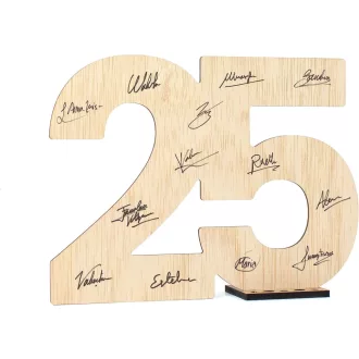   CONTRAXT Drvena rođendanska čestitka za 25. rođendan - srebrni jubilej - poklon za godišnjicu braka - sa stolnim stalkom, personalizirana čestitka