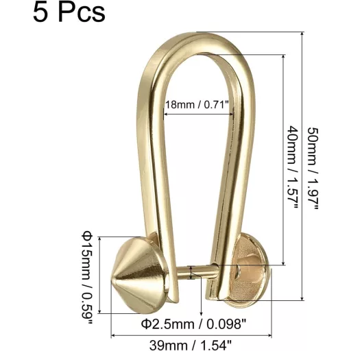 Arany színű 50 mm-es D-gyűrű csatok pénztárcához, táskához - 5 db