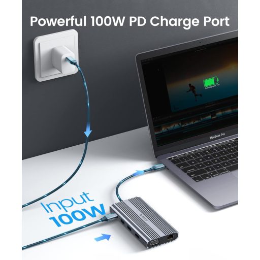 ORICO 12 az 1-ben USB-C dokkoló 4K HDMI VGA 100W PD 5 port Ethernet