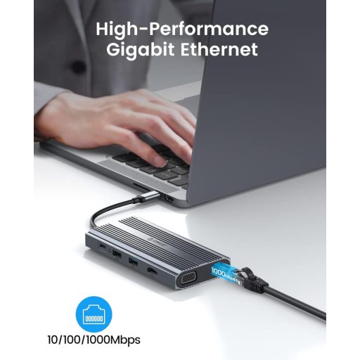 Docking station USB-C 12 în 1 ORICO, 4K HDMI, VGA, 100W PD, 5 porturi, Ethernet