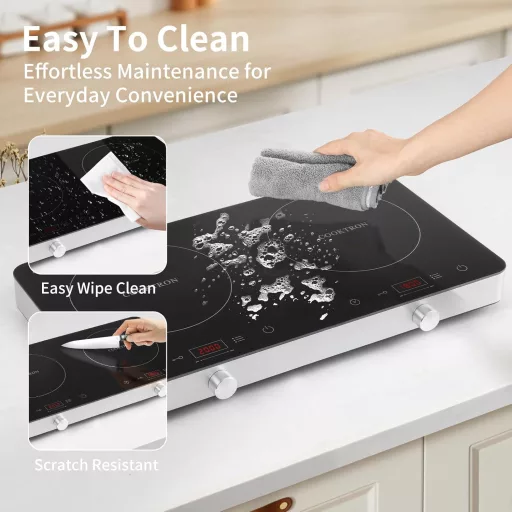 COOKTRON Dupla Indukciós Főzőlap 3500W - 2 Zónás Hordozható Tűzhely Érintésvezérléssel, 10 Hőfokszinttel és Időzítővel, Otthoni és Kempingez